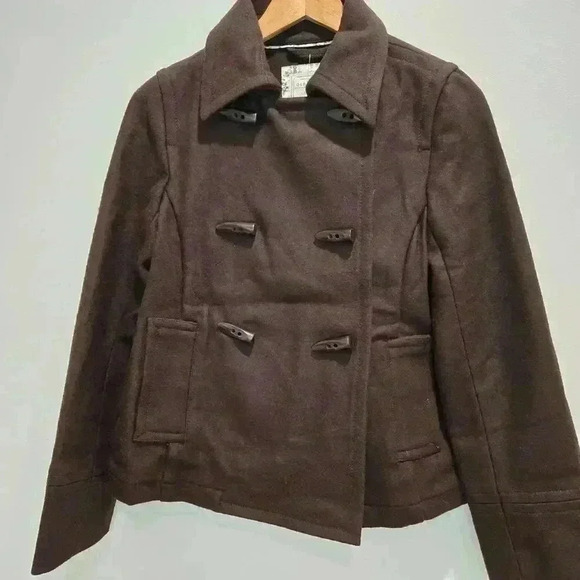 Old Navy Women's Wool Blend Brown Pea Coat Size Small NWT - Picture 1 of 14